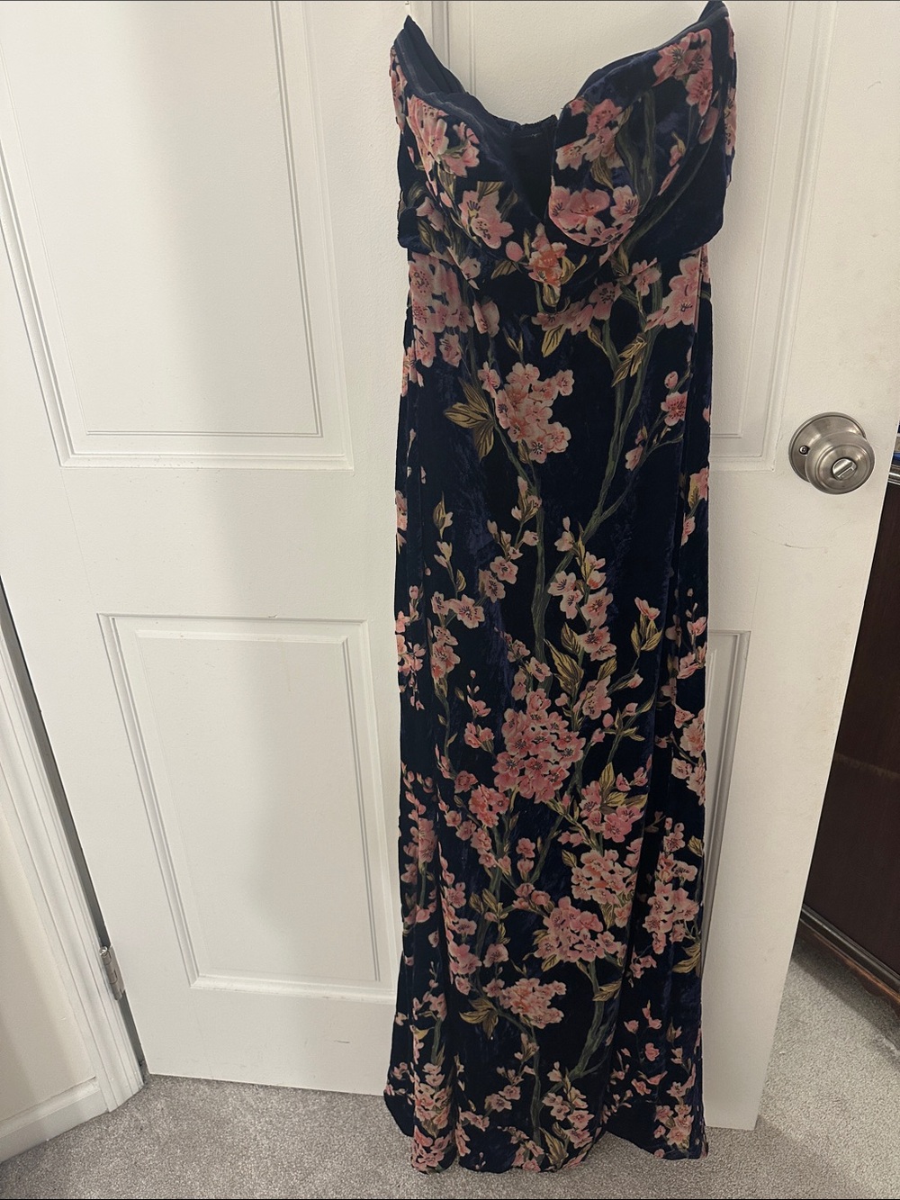 Lulu's Black Strapless Maxi Dress with Pink Floral Print